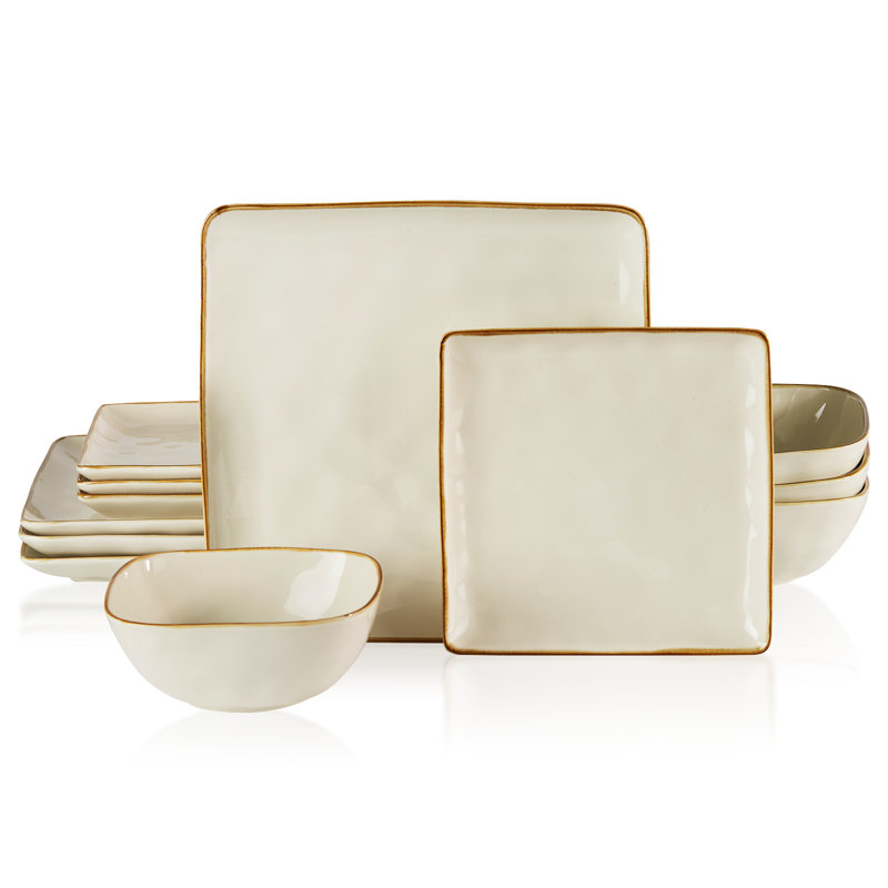 Service de table en grès 12 pièces Famiware  - Service pour 4, Blanc vanille