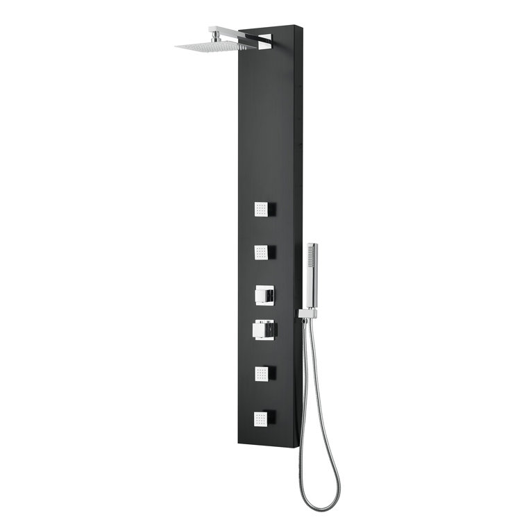 Monsoon 57 In. 4-Jetted Full Body Shower Panel System With Heavy Rain Shower And Spray Wand In Matte Black