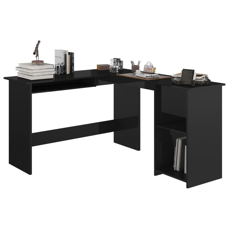 Bureau d'angle en L en bois d'ingénierie, Noir