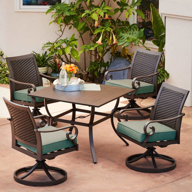 Ensemble de salle à manger 4 personnes en métal avec coussins 39,2 po, Bleu sarcelle