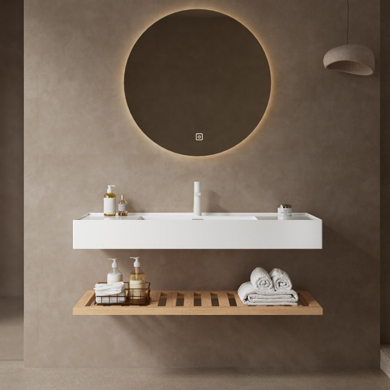 Meuble-lavabo de salle de bain avec lavabo, lavabo mural intégré flottant, Noyer, 47"