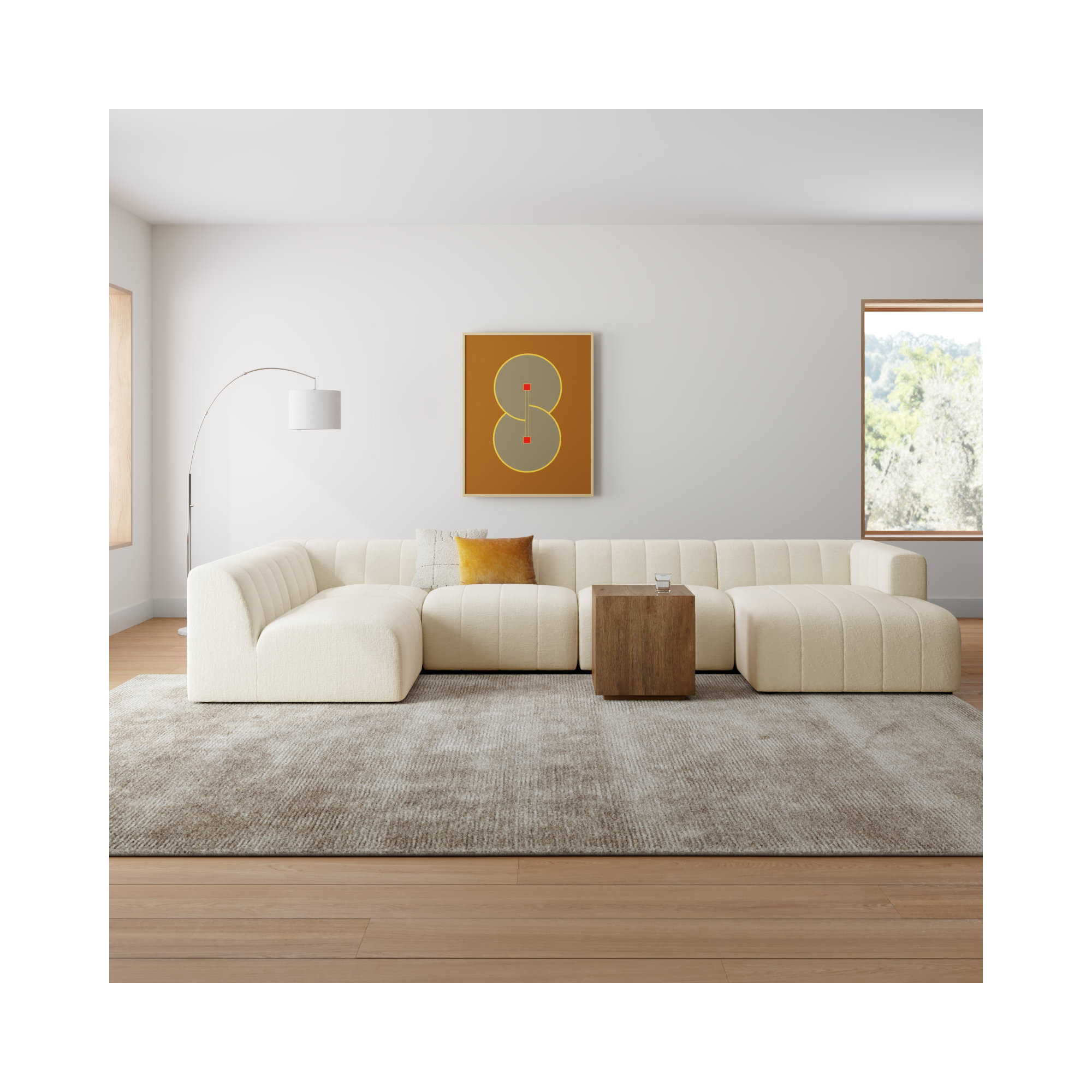 Bowry 157" Wide Modular Sectional, Right Hand Facing, Fayette Cloud Polyester