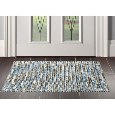 Tapis oriental en polyester 2 pi x 3 pi gris / ivoire / bleu