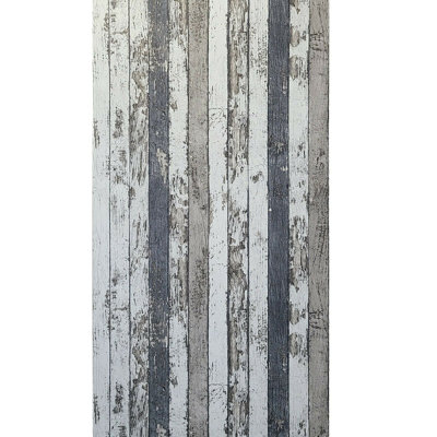 Wallpaper Distressed White Gray Black Wallcoverings Faux Wood Planks 3D