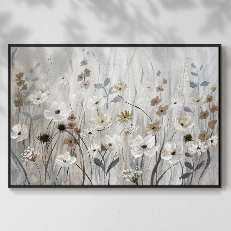 «Misty Meadow Field», peinture sur toile encadrée, Cadre noir, H 17 po x l 25 po x P 2 po