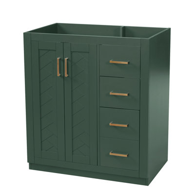 Meuble-lavabo de 30 po, armoire de rangement en bois massif, ensemble de meuble-lavabo autoportant avec 3 tiroirs et portes à fermeture en douceur