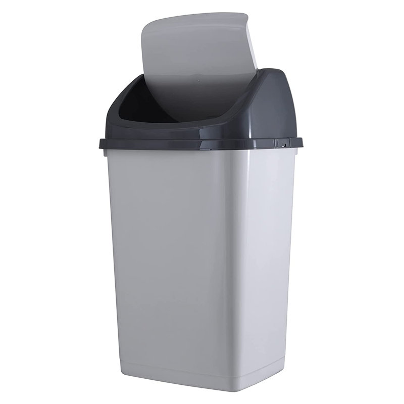 Poubelle à battant 13 gallons, Blanc / noir