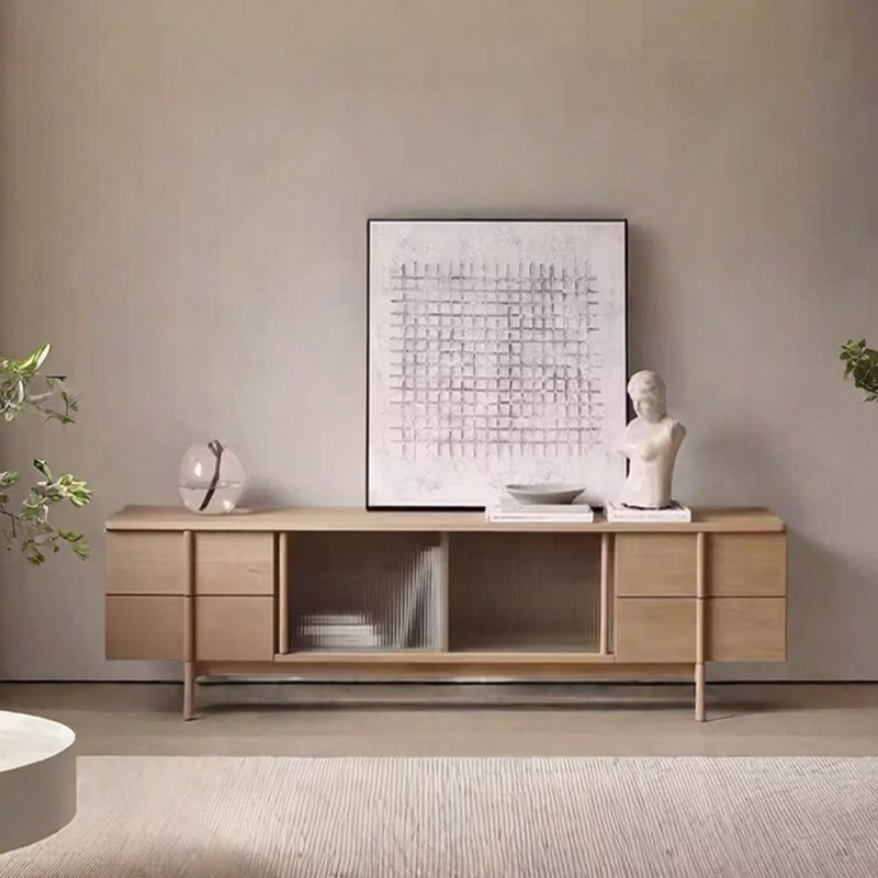 Meuble télé en bois massif au design simple, Burlywood, 70.86
