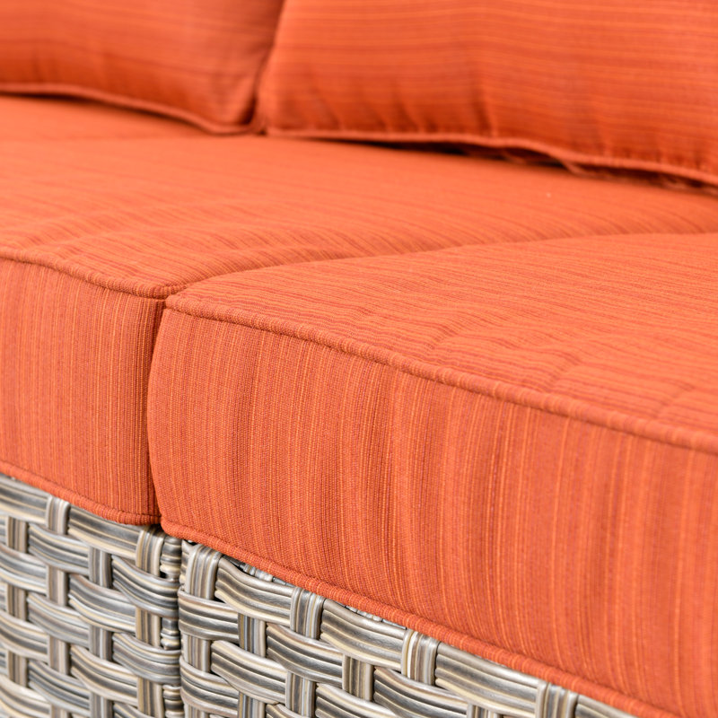 Harper Wicker 7 - Person Patio Conversation Set with Cushions, Orange