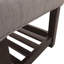 Banc de rangement contemporain capitonné à boutons avec tablette à lattes ouvertes et pieds en bois de bouleau-949293104