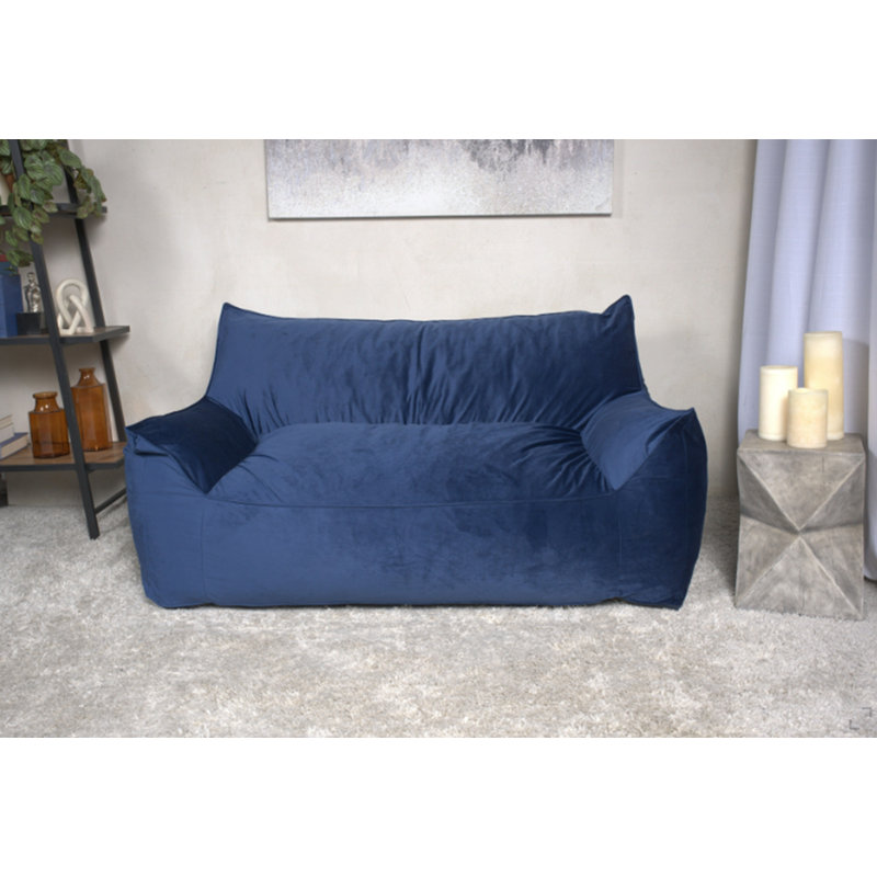 Velveteen 2 Seater Oversized Bean Bag Chair With Armrests, Blue