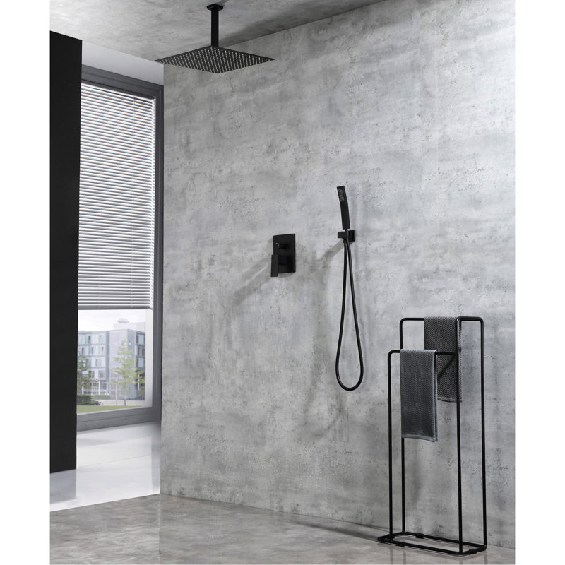 Douche de plafond - Tête de 16 po à main, fabrication en laiton avec main et tête, Noir mat