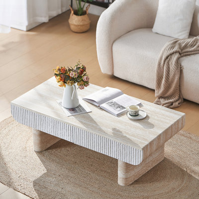 Table basse Mid-Century: plateau en faux marbre et tiroir de rangement cannelé | Idée de cadeau