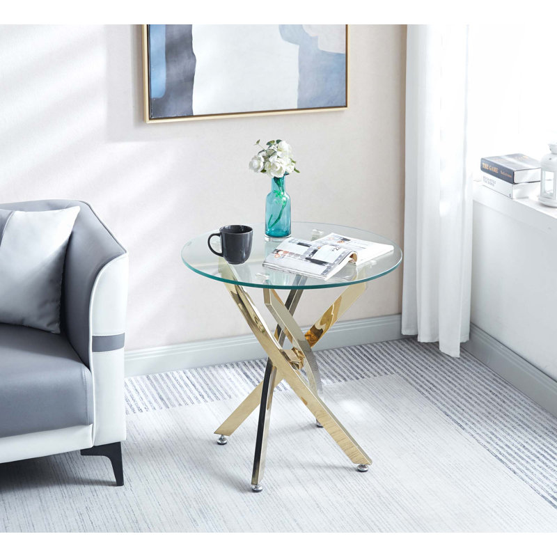 Table de bout moderne en verre trempé avec pieds chromés