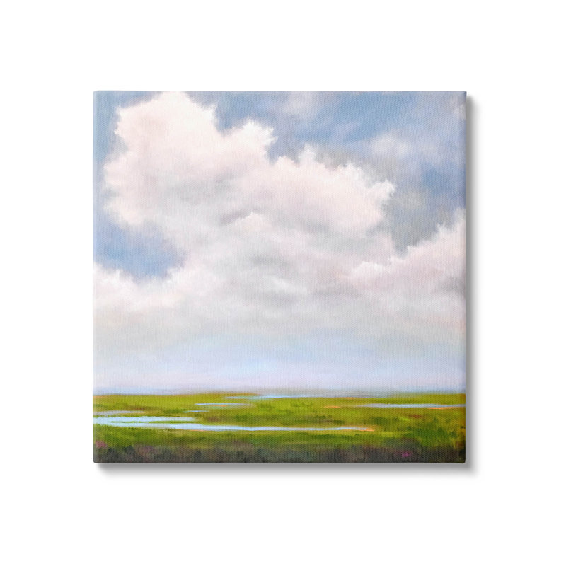 «Panoramic Meadow Horizon Clouds» par Catherine Andersen - peinture sur toile tendue, H 17 po x l 17 po x P 1,5 po