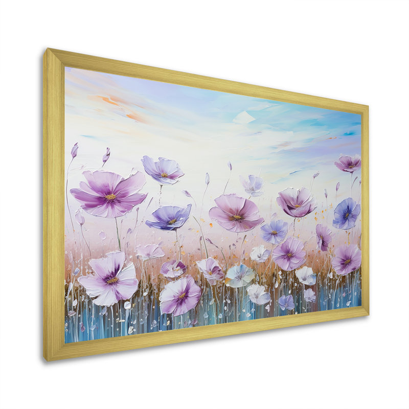" Pink Morning Glory Liquid Art Flower Field IV ", Closed Corner Frame Gold, 30" H x 40" W x 1.5" D