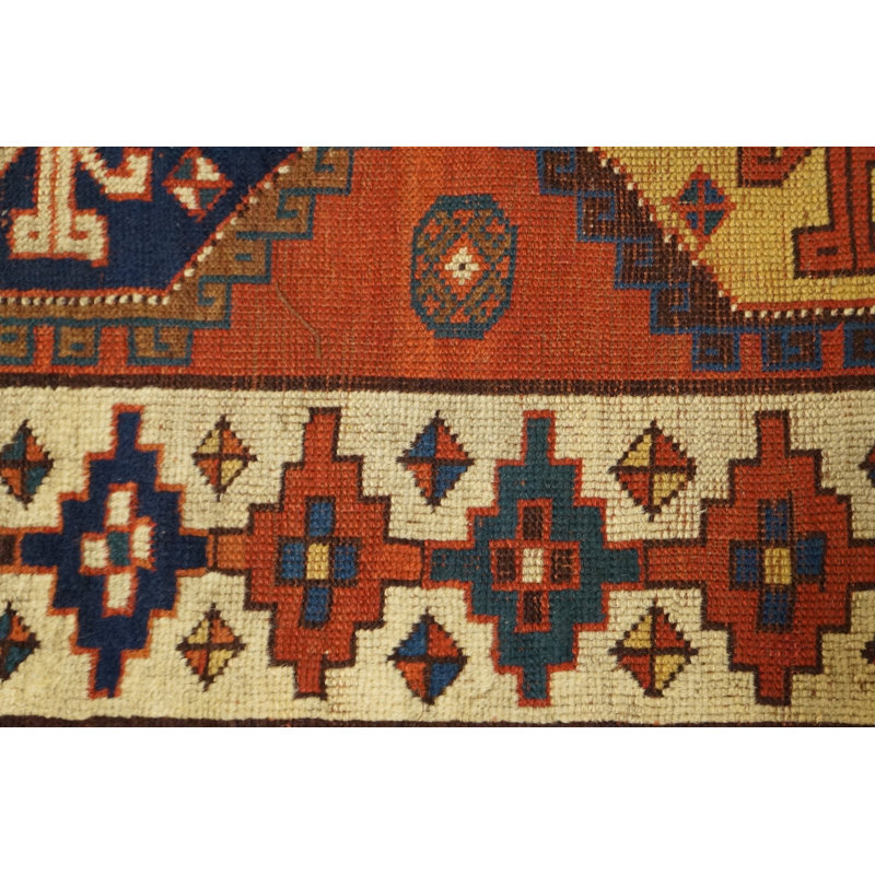 Antique Kazak Hallway Runner Wool Coral Rug
