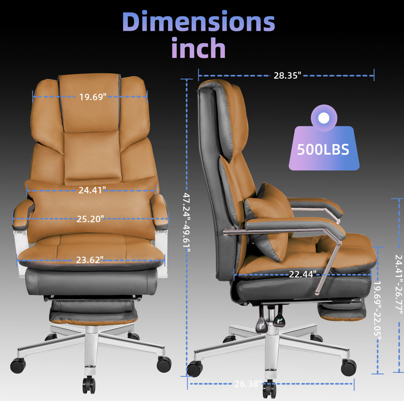 Cranbrook Big and Tall Ergonomic Reclining Executive Office Chair with Foot Rest, Brown/Black