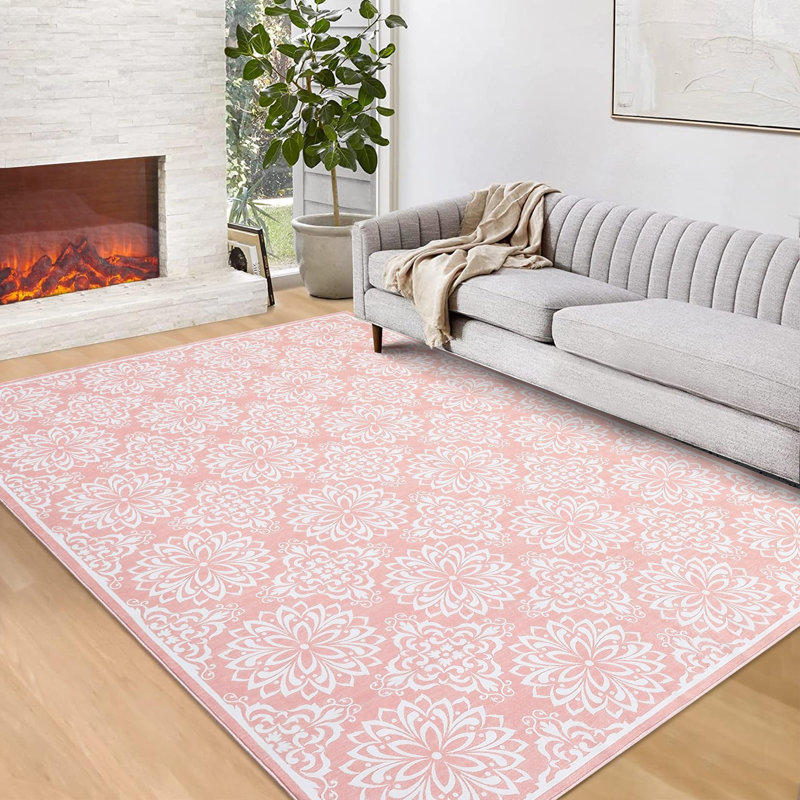 Washable Runner Rug 5x7 Boho Floral Hallway Rug Runner Long Entryway Rug Vintage Low-Pile Accent Rug for Bedroom Non-Slip Soft Carpet Runner Throw Rug for Bathroom Laundry Room
