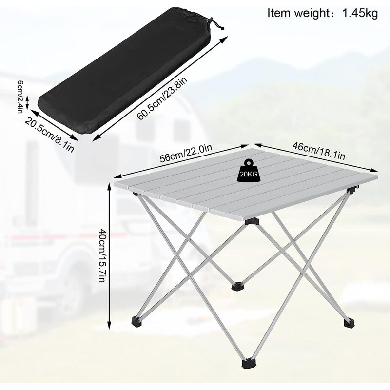 Moriches 2 Person Rectangular 56cm L Camping Table, Silver
