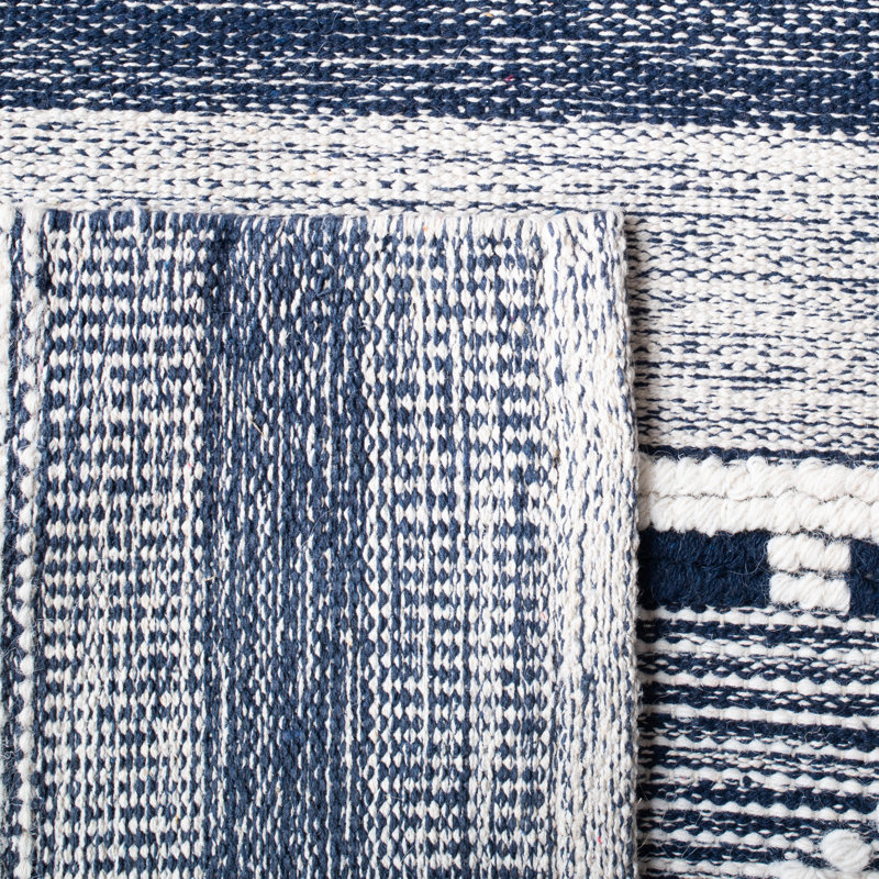 Tapis bleu marine / ivoire tissé à plat à la main Adalyn, Rectangle 9 pi x 12 pi