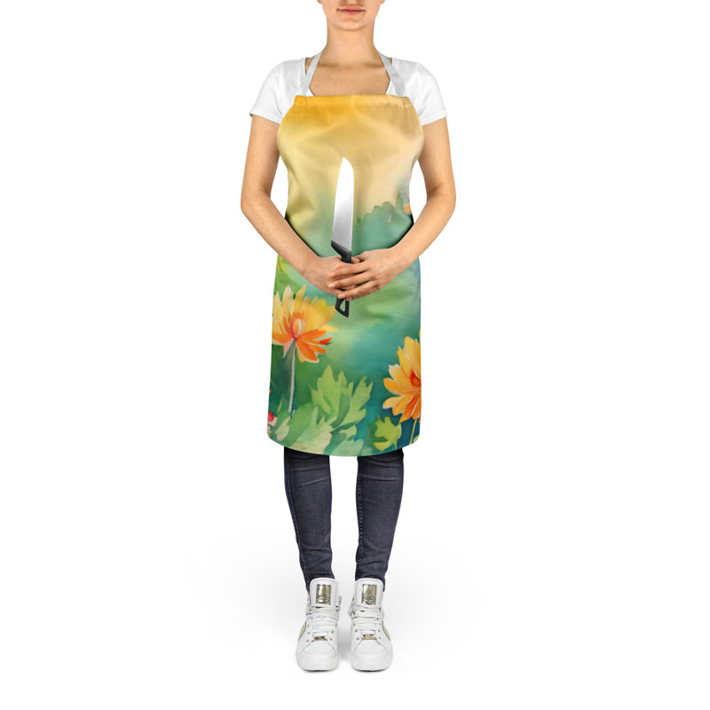 Chrysanthèmes dans un tablier aquarelle