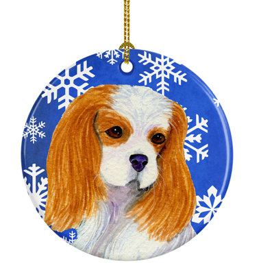 Ornement figurine suspendu en céramique de noël hiver cavalier épagneul