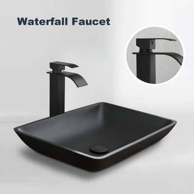 DEJIN 14 " Glass Rectangular Bathroom Sink with Faucet