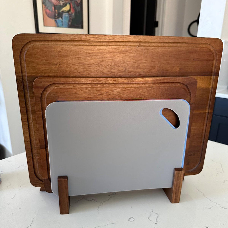 Acacia Wood and Plastic Rectangular Cutting Board Set with Holder