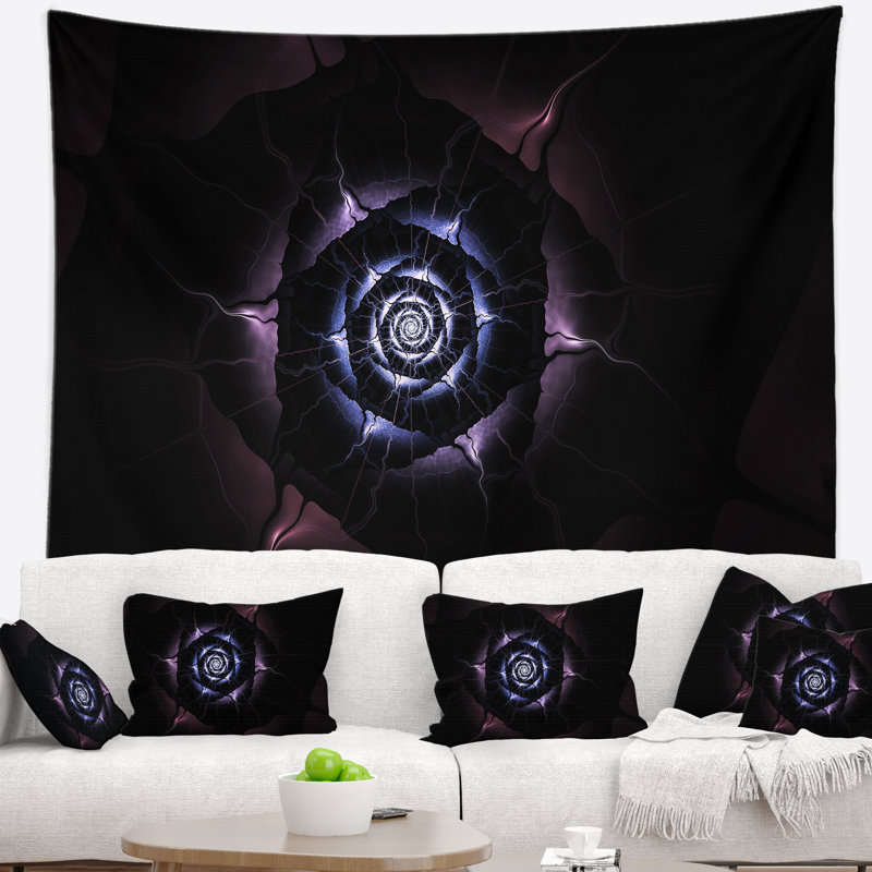 Tapisserie fleur bleue fractale bleue avec flamme mauve, H 68 po x l 80 po