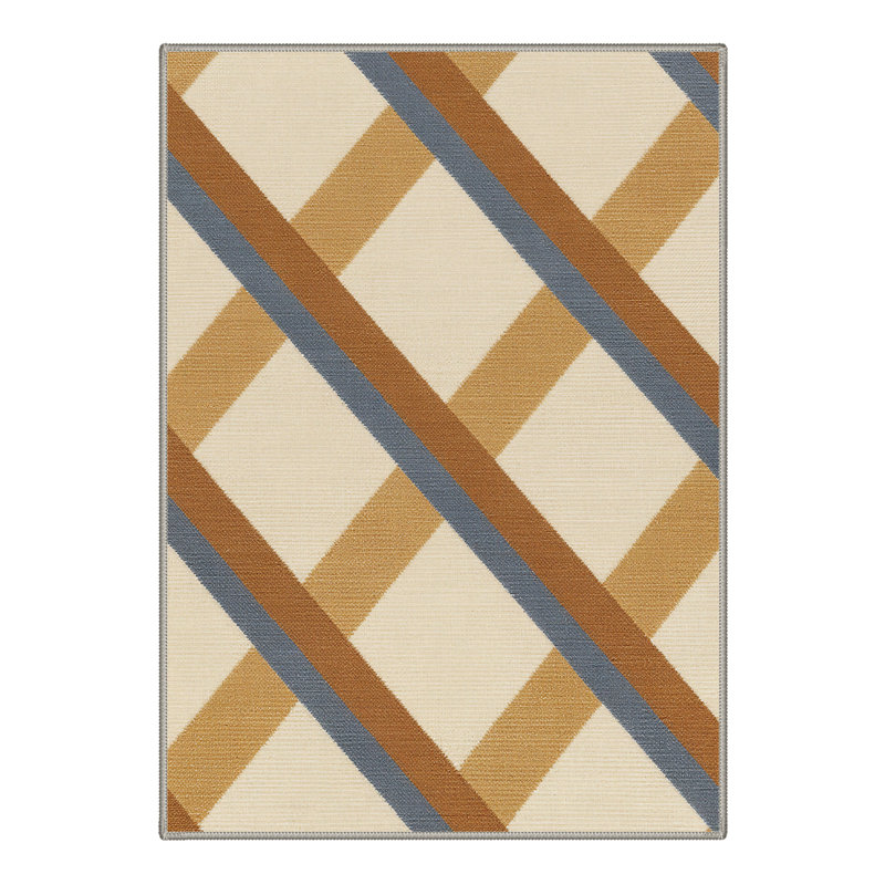 Arris Geometric Machine Washable Beige / Brown / Blue Indoor Area Rug with Non-Slip Backing, Rectangle 9' x 12'