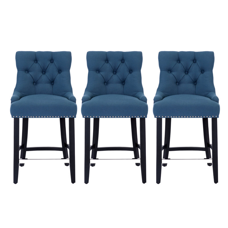 Tabouret de comptoir 24 po Wren (ensemble de 3), Lin bleu sarcelle / cadre noir
