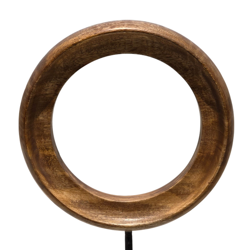 Sculpture de table moderne en bois de manguier avec tige en fer noir et base en marbre