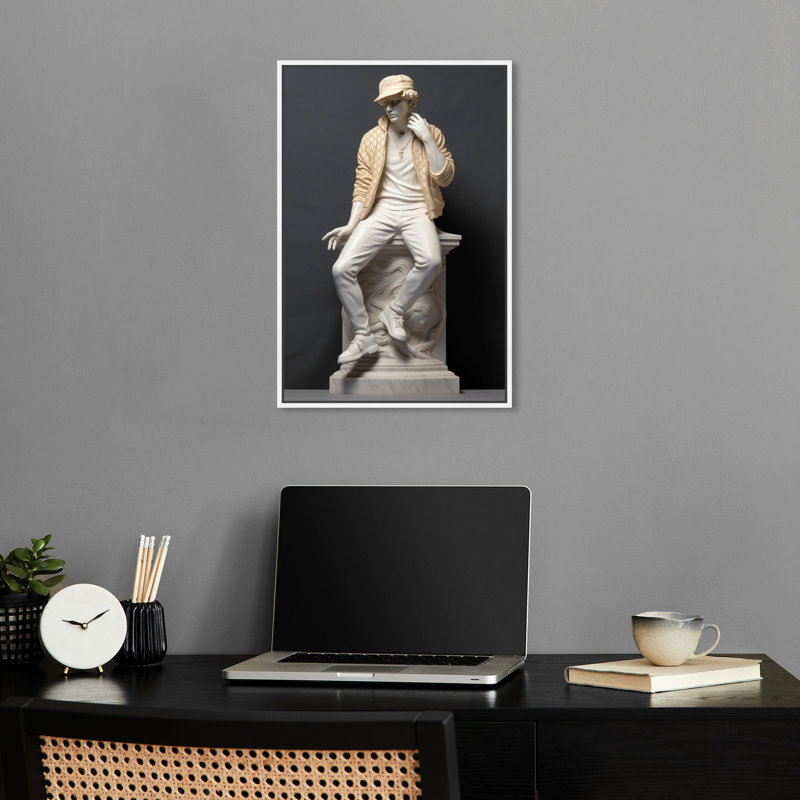 Classical Marble Street Statue II Urban Man Cave par Notoriart, Cadre blanc, H 16 po x l 11 po