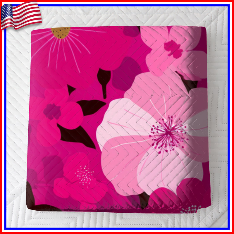 Couvre-lit matelassé à motif floral rose toutes tailles, Très grand lit