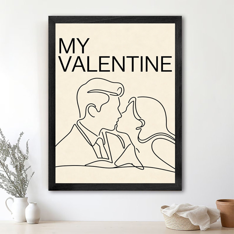Reproduction d'art encadrée noire en couple rétro pour la Saint-Valentin, impression murale encadrée, H 25 po x l 17 po
