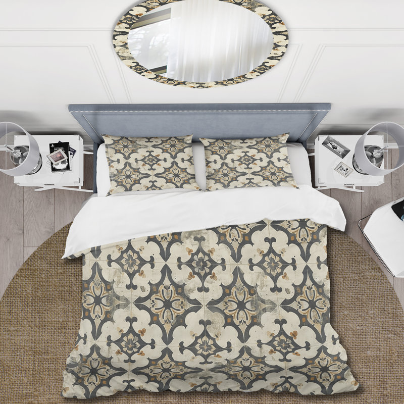 Ensemble de housse de couette Beige Black Country Floral Chic IV - Floral, Housse de couette pour grand lit + 2 taies décora