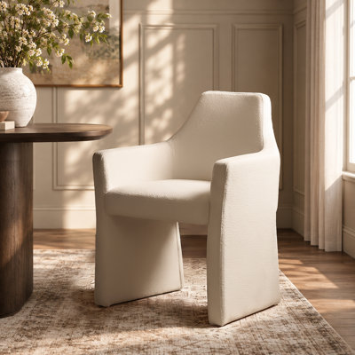 Fauteuil de salle à manger Grace de 26 po en tissu bouclé moderne avec accoudoirs incurvés, fauteuil d'appoint pour salle à manger, bureau à domicile ou coiffeuse, entièrement assemblé