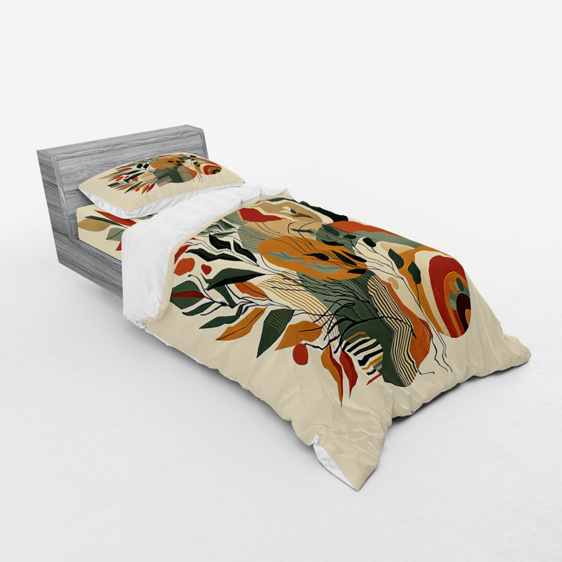 Ensemble de literie Ambesonne Monstera et écume de mer de Sienne brûlée pâle, Housse de couette simple très longue + 2 pièces