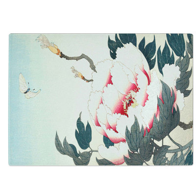Tempered Glass Peony with Butterfly by Ohara Koson Chopping Board