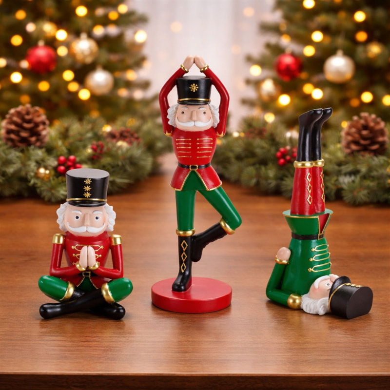 Figurines de yoga casse-noisette (ensemble de 3), Rouge/vert/noir