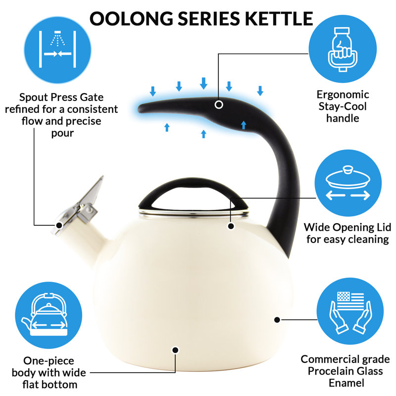 Chantal Anniversary 2 qt. Enamel on Steel Stovetop tea kettle, Almond