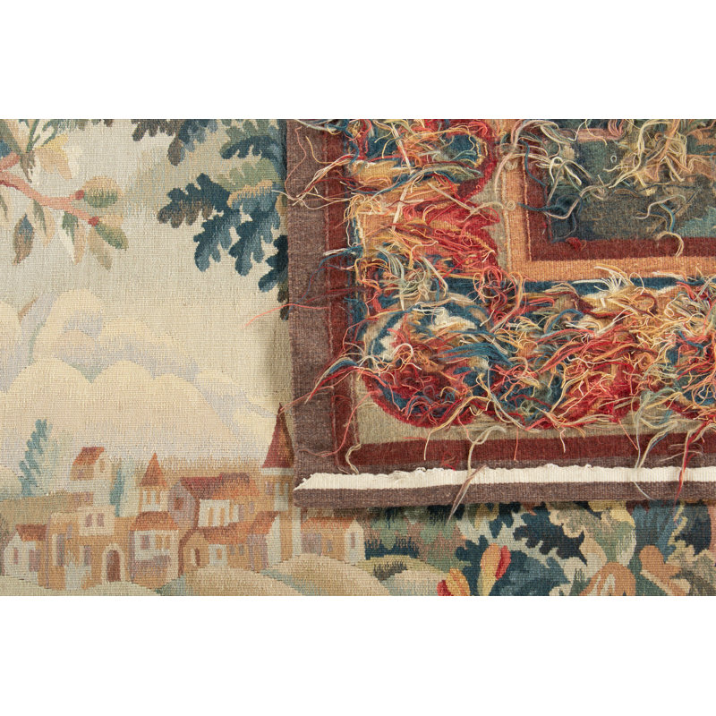 Tapis vert / brun de haute qualité noué à la main Aubusson