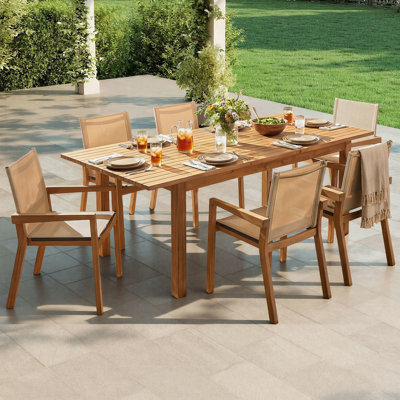 Ensemble repas pour 6 personnes avec 6 chaises et une grande table, mobilier de patio moderne