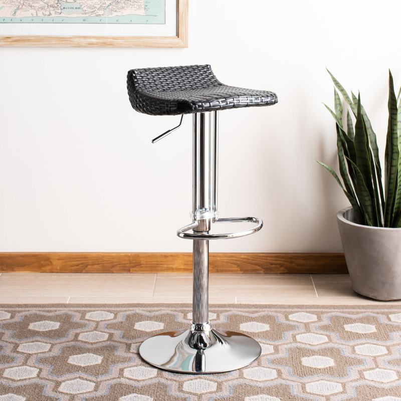 Adalgira Swivel Adjustable Height Counter Stool with Metal Frame, Wicker Black