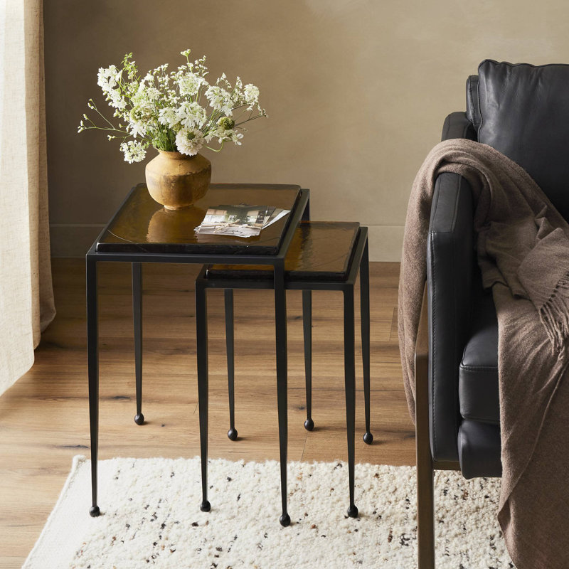 Dalston Glass Nesting End Table, Amber Cast Glass