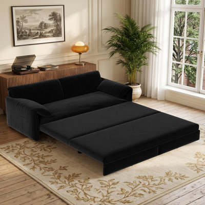66.1" W Convertible Sofa Bed 3-in-1 Velvet Pull Out Couch Loveseat Queen Size Sleeper With Side Pocket