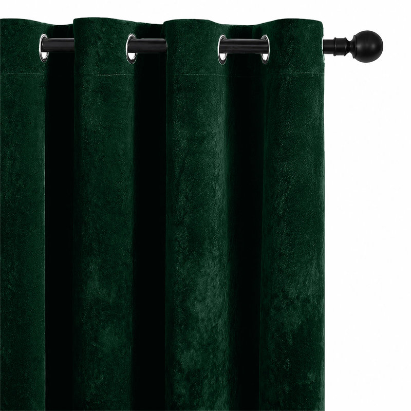 Thermal Velvet Curtains with Eyelet Ring Top - Crushed Velvet Drapes Pair, 168cm Width x 183cm Drop, Green Emerald