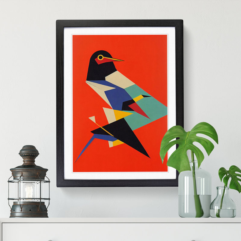 Swallow Bird Abstract Vol.8 - Single Picture Frame Print, 64cm H x 46cm W x 2cm D, Oak