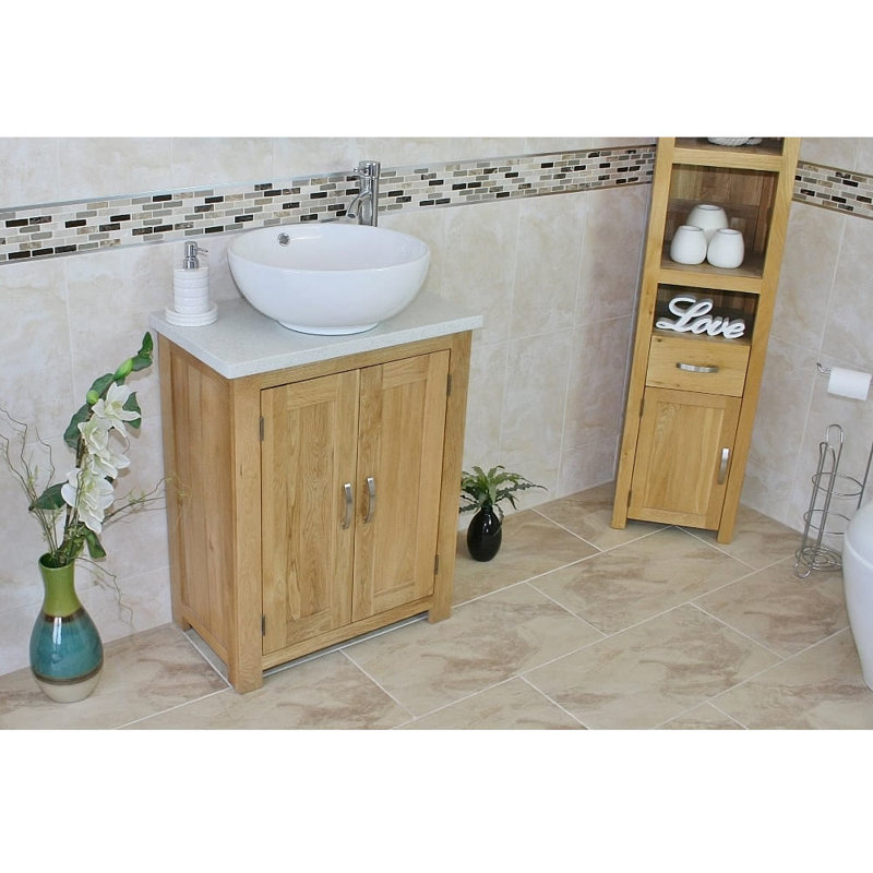 Craddock 650mm Single Bathroom Vanity with Vessel Ceramic Basin, White Quartz